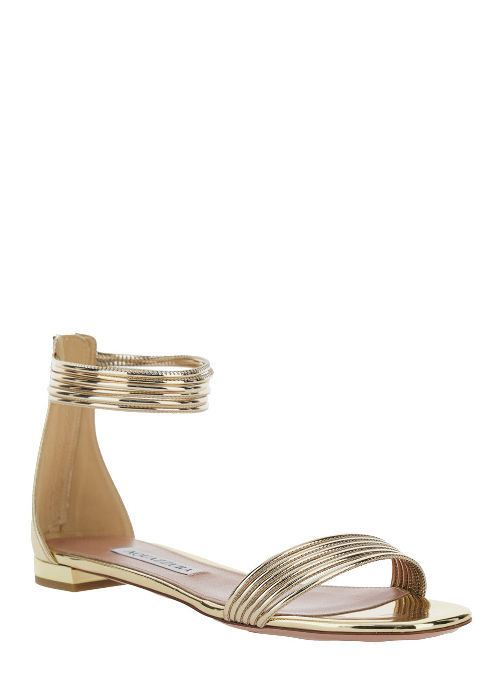 Sway Metallic Sandals with Straps and Zip Closure in Patent Leather for Women Synthetic Flat Shoes
