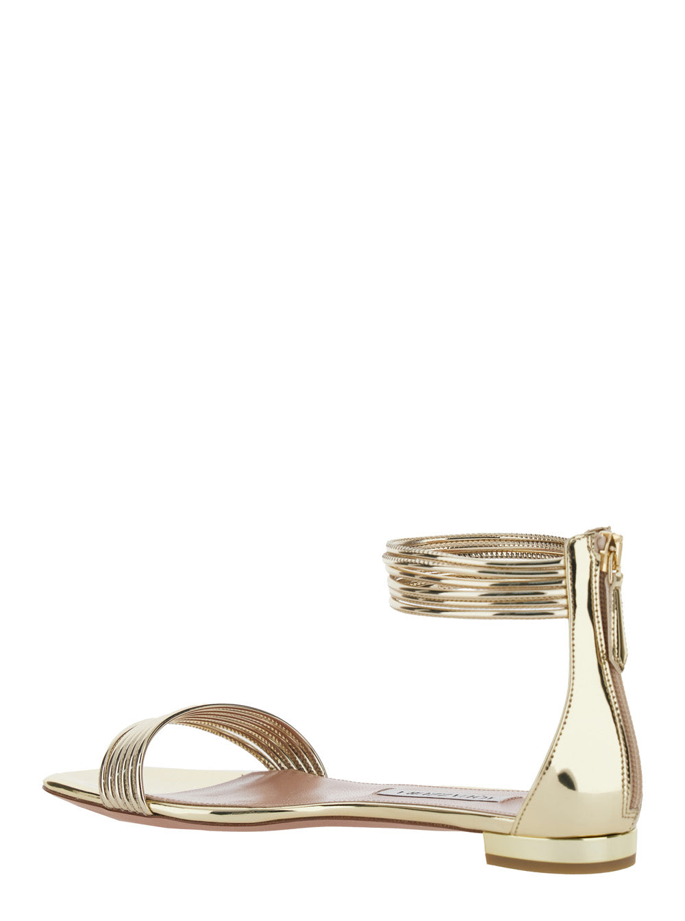 Sway Metallic Sandals with Straps and Zip Closure in Patent Leather for Women Synthetic Flat Shoes