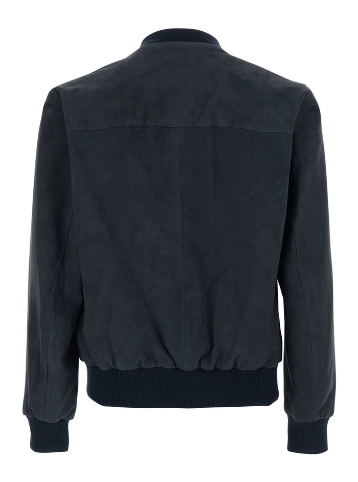 Didier Blue Jacket with Stand-up Collar and Two Zip Pockets on the Front in Suede for Men Blu Goat Outerwear