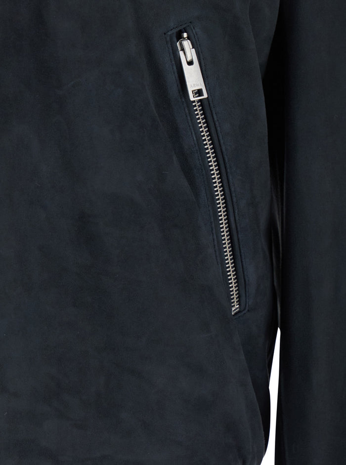 Didier Blue Jacket with Stand-up Collar and Two Zip Pockets on the Front in Suede for Men Blu Goat Outerwear
