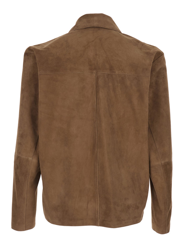 Brown Jacket with Classic Collar In Suede for Men Goat Outerwear