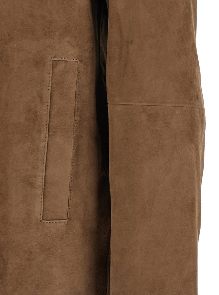 Brown Jacket with Classic Collar In Suede for Men Goat Outerwear
