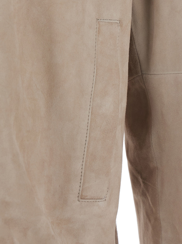 Beige Jacket with Classic Collar In Leather for Men Goat Outerwear
