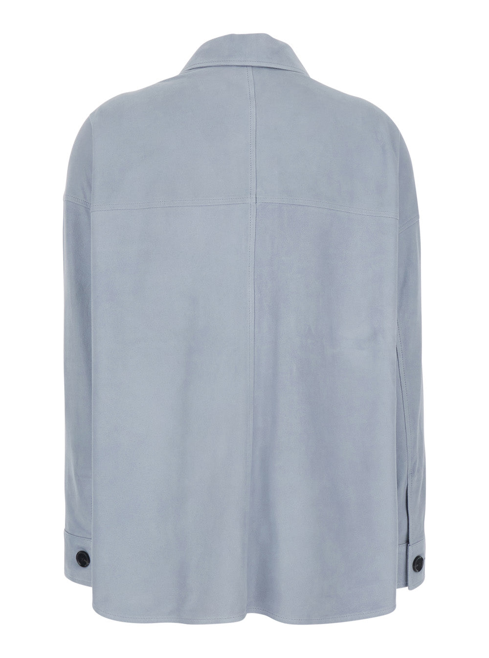 Light Blue Jacket with classic collar and two front pockets in suede for women Lamb Outerwear