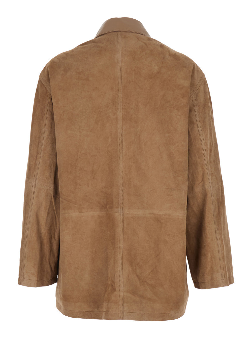 Kaylee Brown Jacket with Foldable Collar Button and Patch Pockets on the Front in Suede for Women Lamb Outerwear