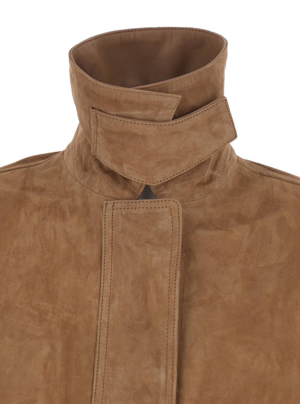 Kaylee Brown Jacket with Foldable Collar Button and Patch Pockets on the Front in Suede for Women Lamb Outerwear