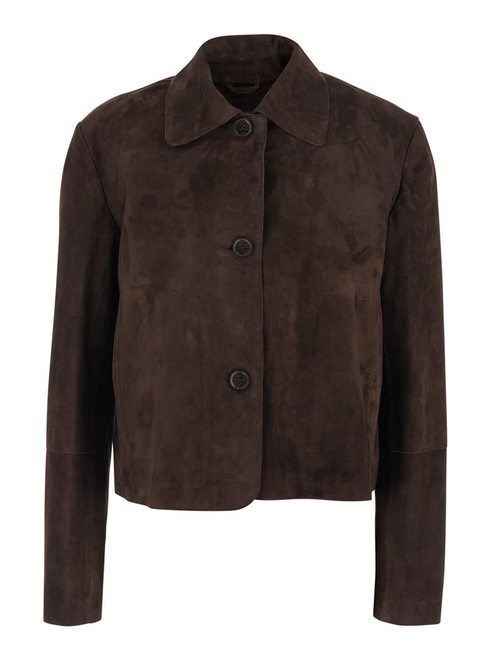Jacket 006l26100602mudbrown Brown With Classic Collar And Two Side Pockets Suede Women Goat
