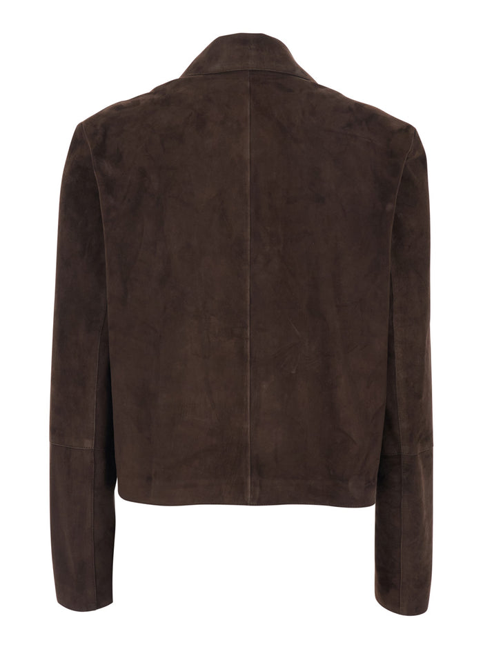 Jacket 006l26100602mudbrown Brown With Classic Collar And Two Side Pockets Suede Women Goat