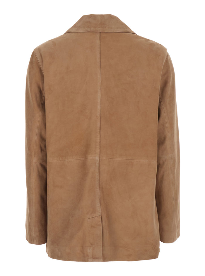 Jolie Goat Suede Jacket With Front Closure Brown For Women