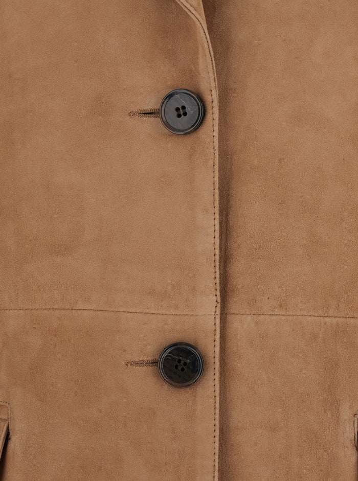 Jolie Goat Suede Jacket With Front Closure Brown For Women