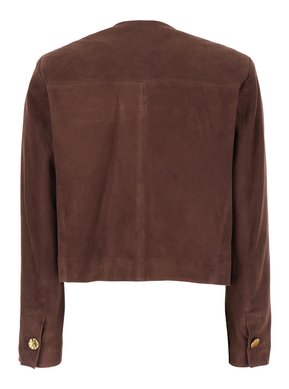 Lorenne Jacket with Round Neck and Applied Pockets on the Front in Brown Suede for Women Goat Outerwear
