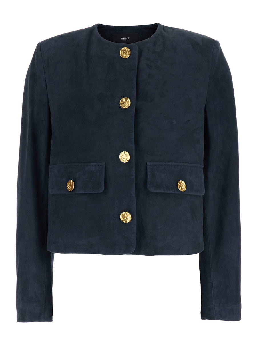 Jacket Lorenne Blue Suede Goat Leather Coat