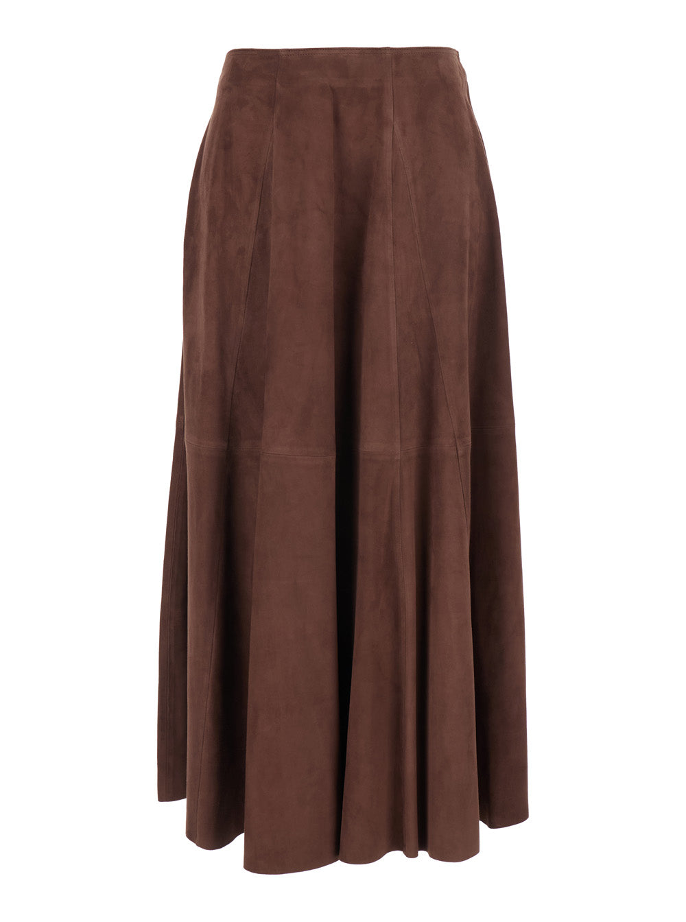 Eleni Brown Skirt with Hidden Closure at the Back in Suede for Women Goat
