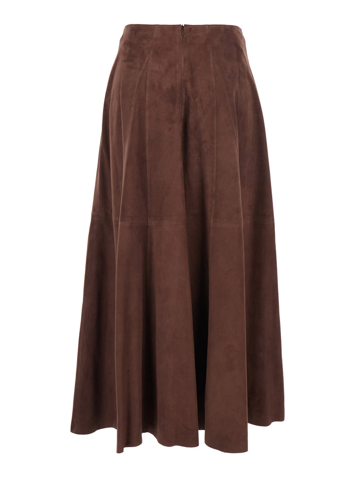Eleni Brown Skirt with Hidden Closure at the Back in Suede for Women Goat