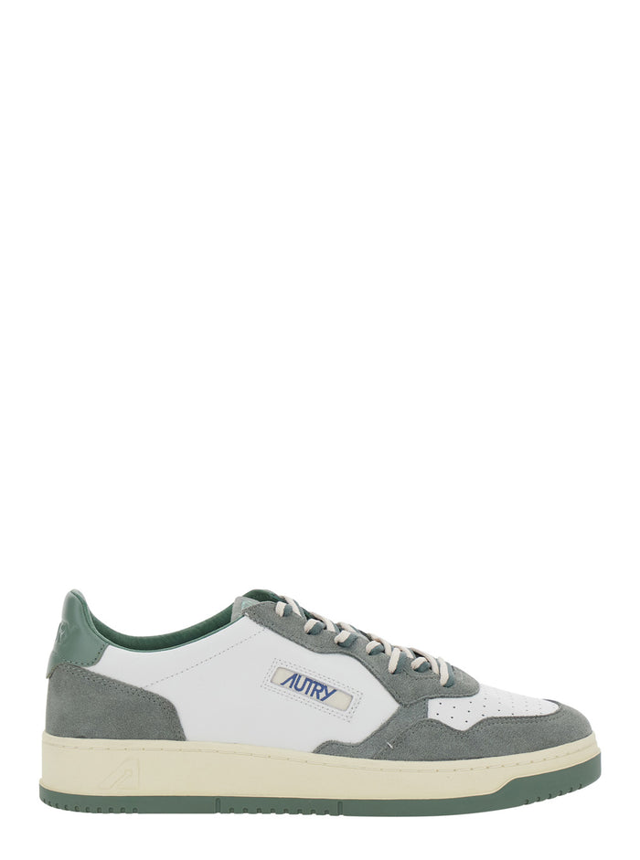 Medalist Green Sneaker Low Top with Logo Patch on Side and Tongue Lettering Heel in Suede Leather Man Cow