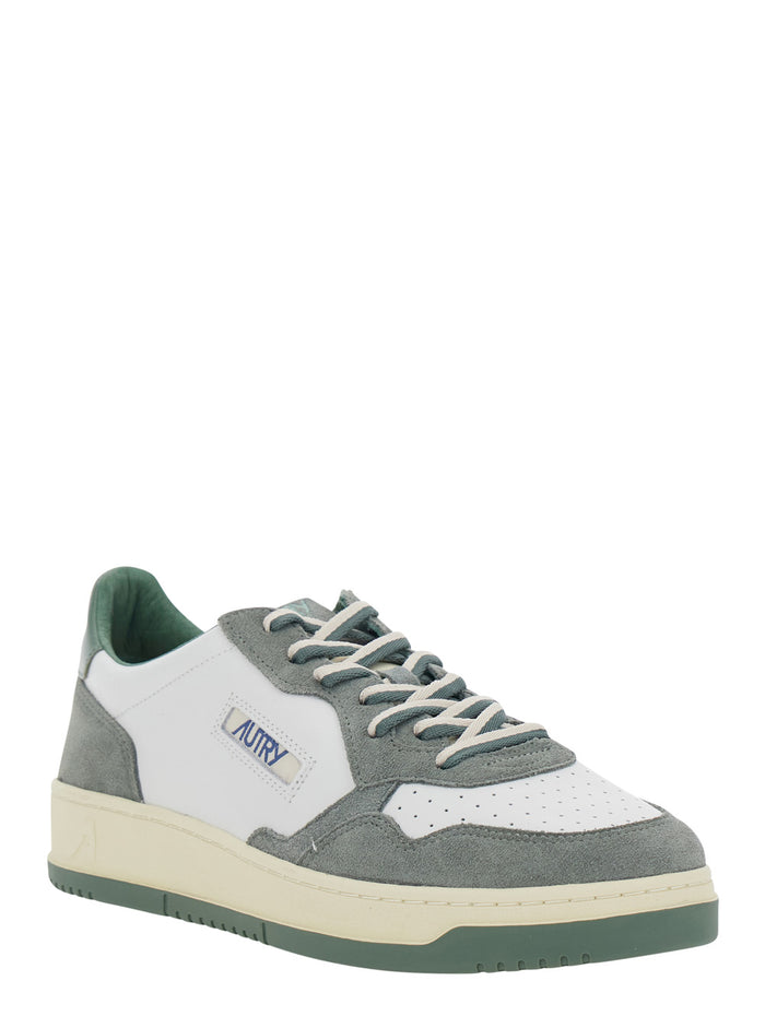 Medalist Green Sneaker Low Top with Logo Patch on Side and Tongue Lettering Heel in Suede Leather Man Cow