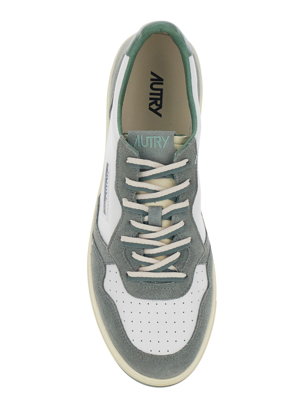 Medalist Green Sneaker Low Top with Logo Patch on Side and Tongue Lettering Heel in Suede Leather Man Cow