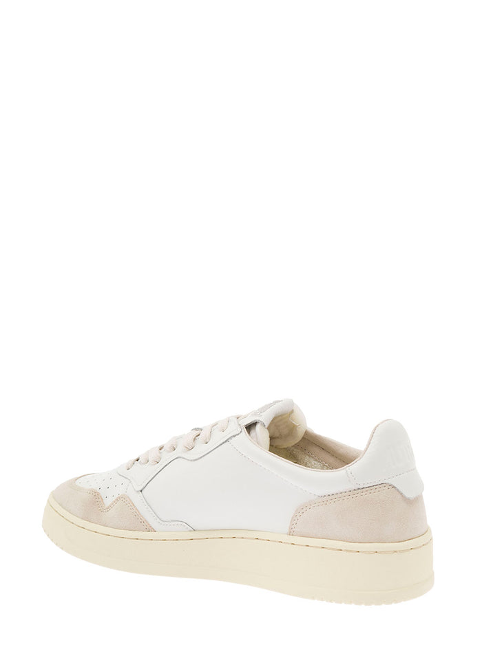 Medalist White Low Top Sneaker with Beige Suede Details in Leather Men Cow Nylon