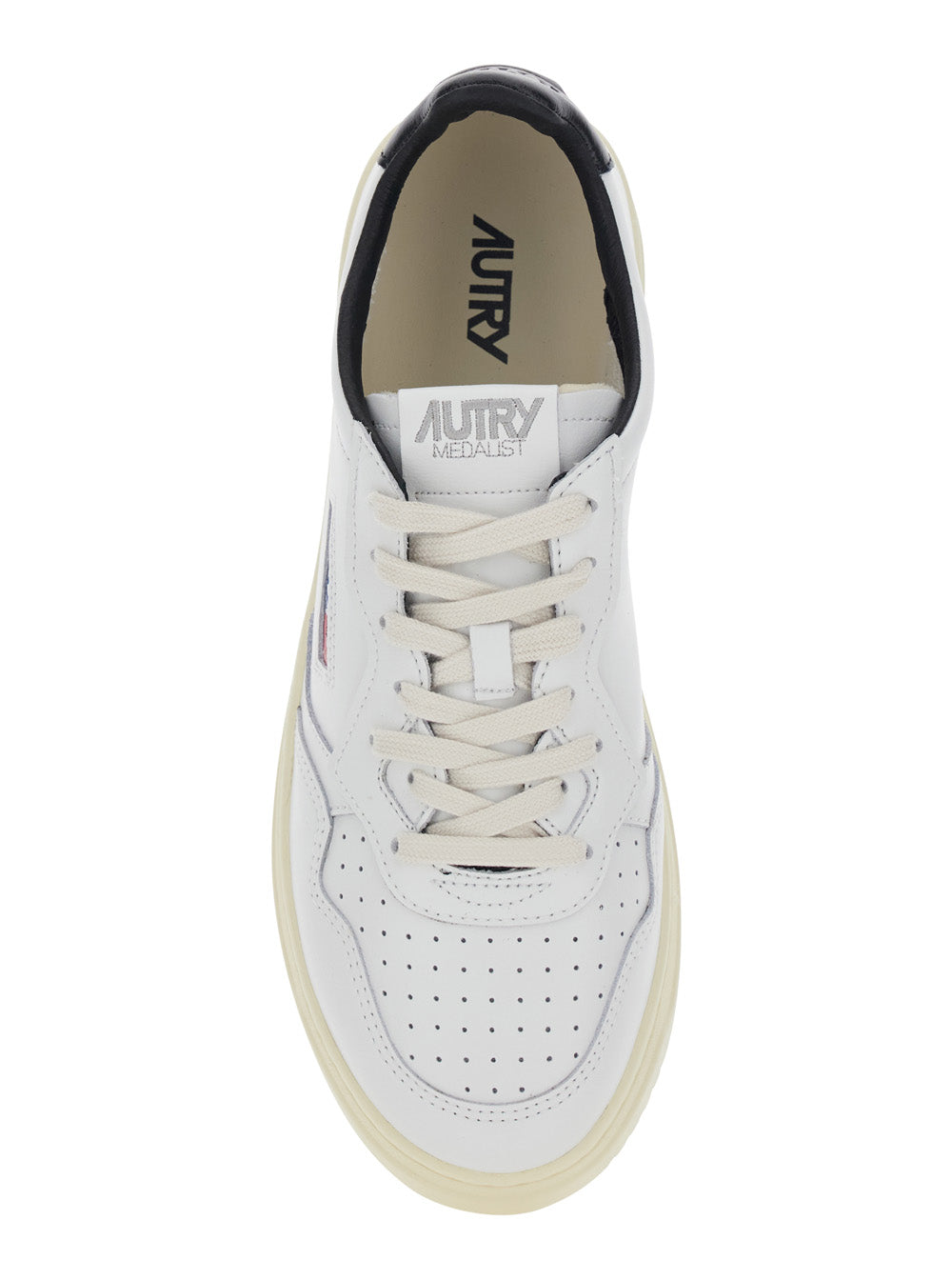 Medalist Low White Sneakers with Logo Patch and Writing in Leather Man Cow