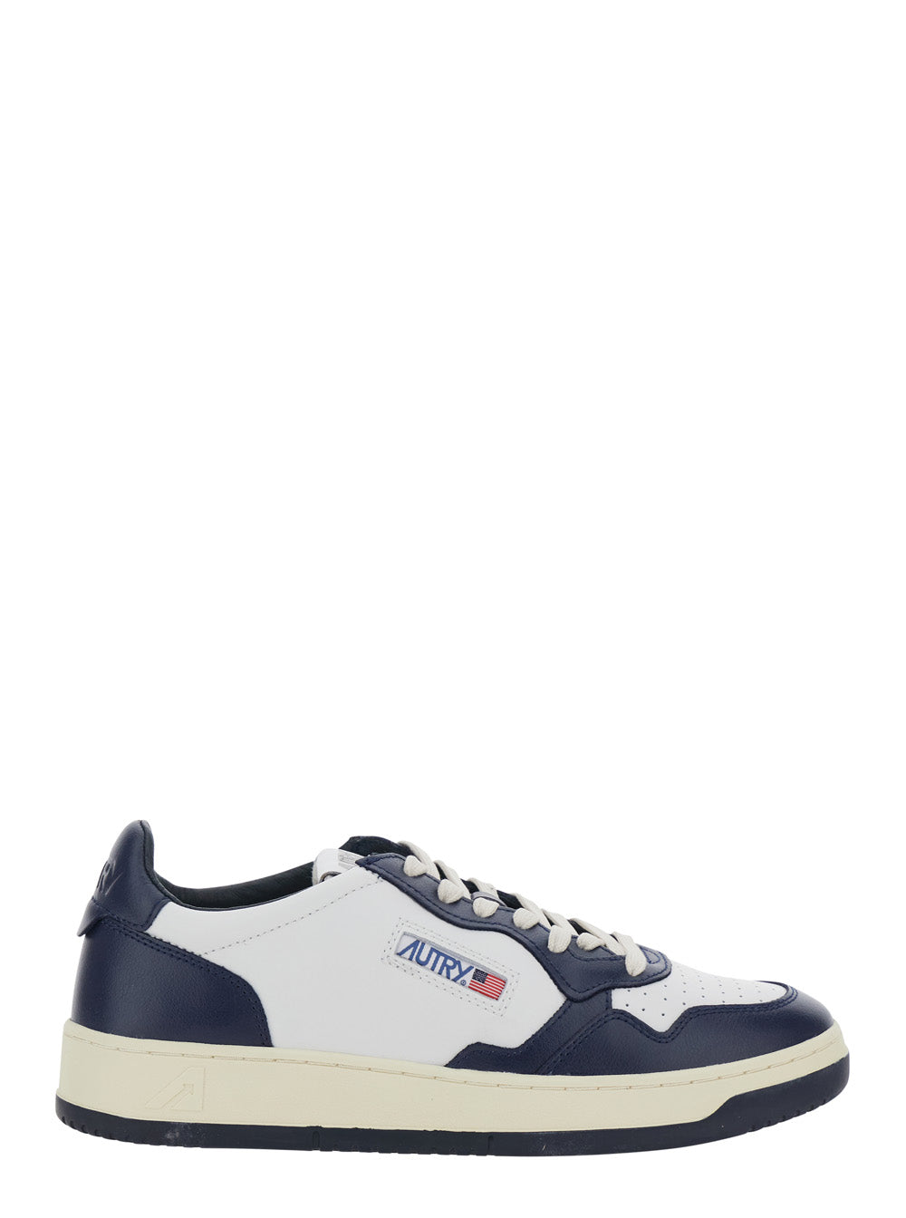 Medalist White and Blue Sneakers Low-Top with Side Logo in Leather Man Blu Cow