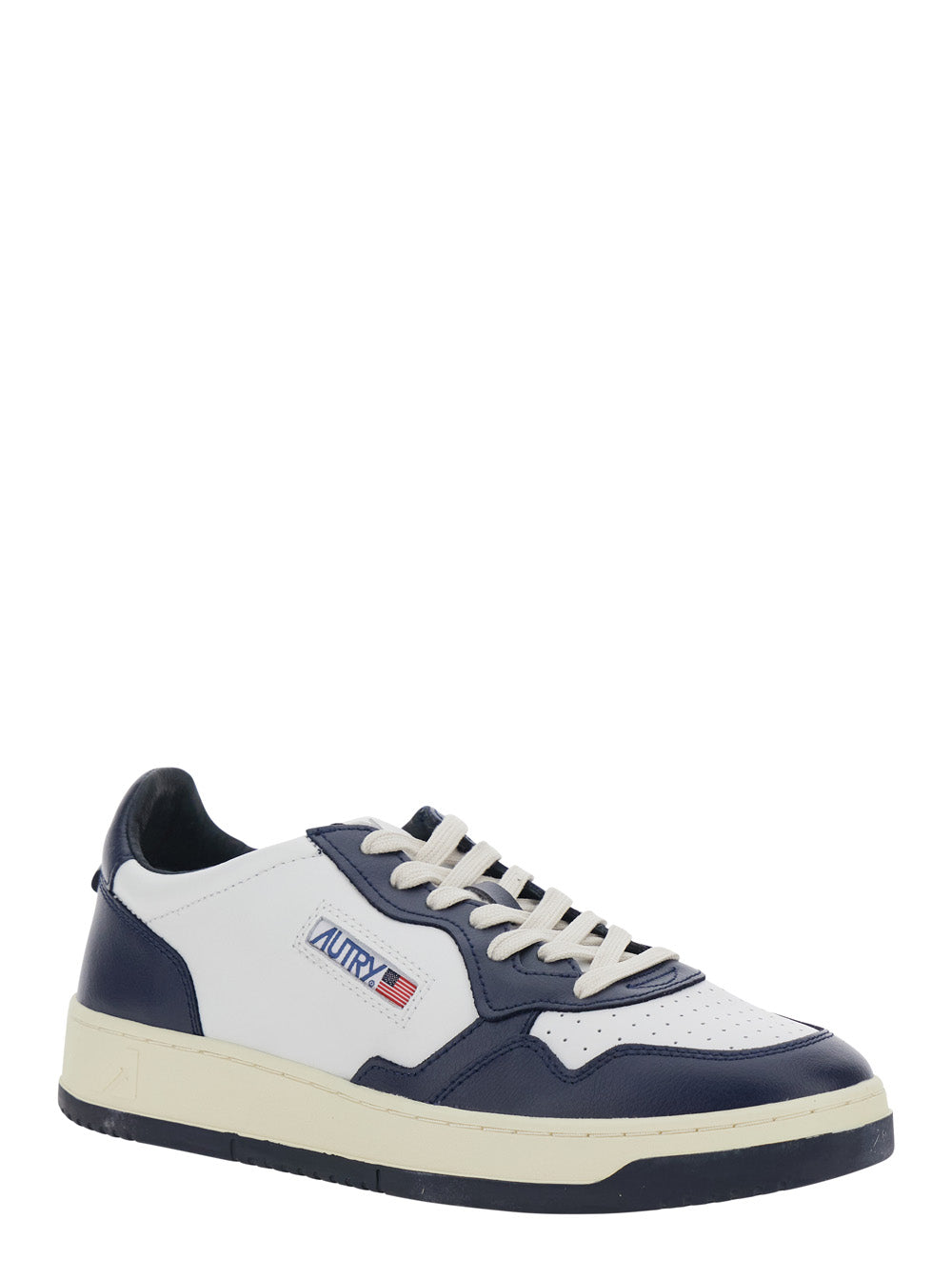 Medalist White and Blue Sneakers Low-Top with Side Logo in Leather Man Blu Cow