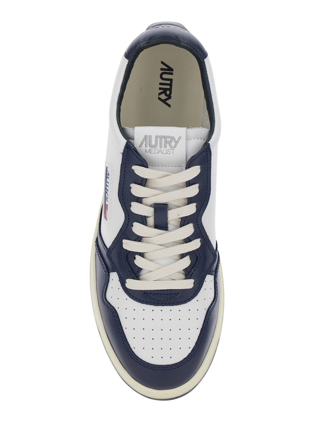 Medalist White and Blue Sneakers Low-Top with Side Logo in Leather Man Blu Cow