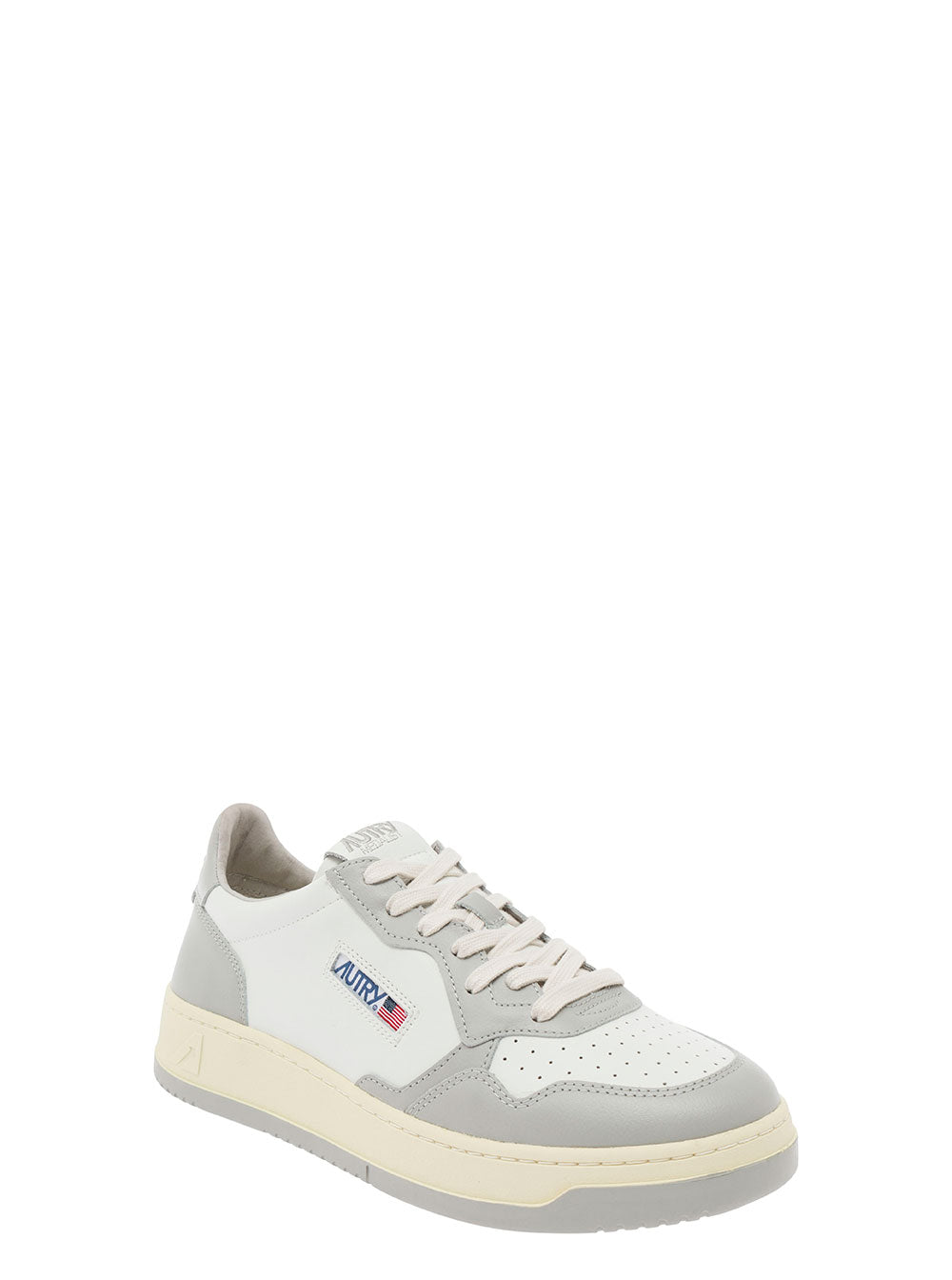 Medalist Gray Low Top Sneakers with White and Leather Logo Detail for Men Grey Cow