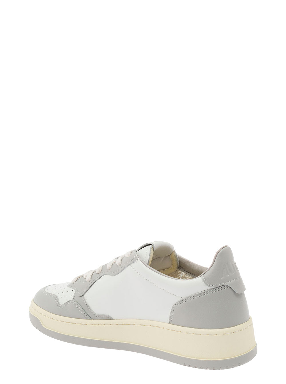 Medalist Gray Low Top Sneakers with White and Leather Logo Detail for Men Grey Cow