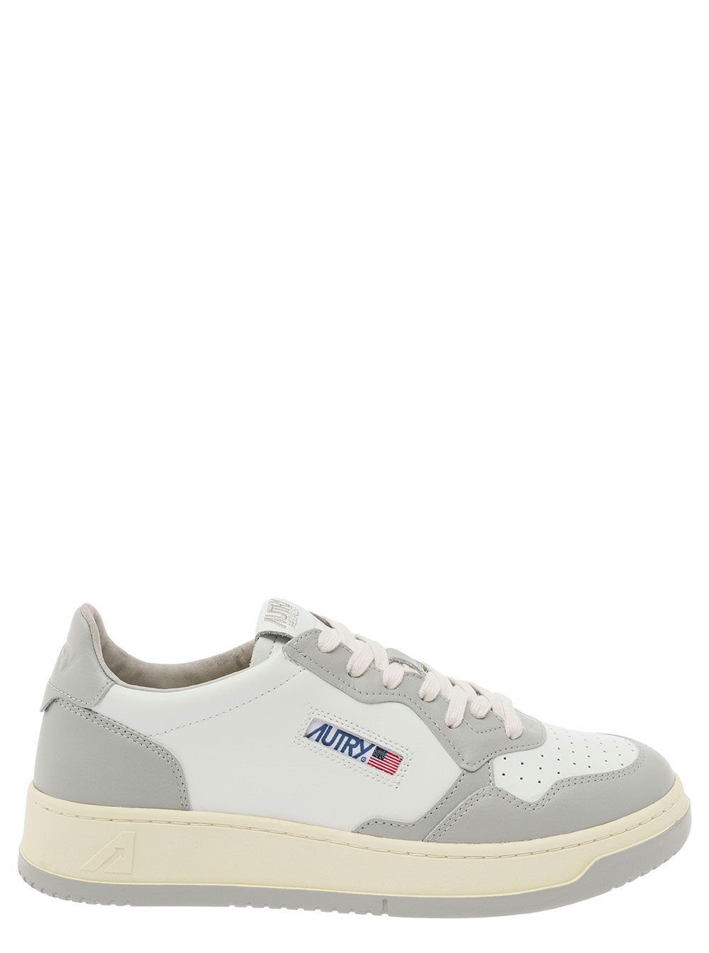 Medalist Gray Low Top Sneakers with White and Leather Logo Detail for Men Grey Cow