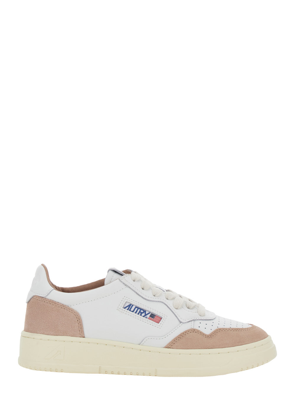 Medalist White Low Top Sneakers with Beige Suede Details in Leather Woman Cow