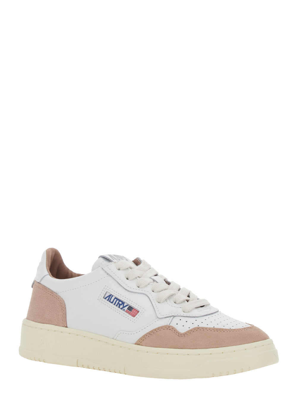 Medalist White Low Top Sneakers with Beige Suede Details in Leather Woman Cow