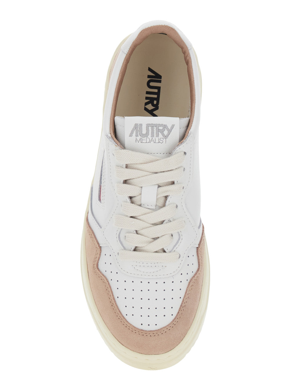 Medalist White Low Top Sneakers with Beige Suede Details in Leather Woman Cow