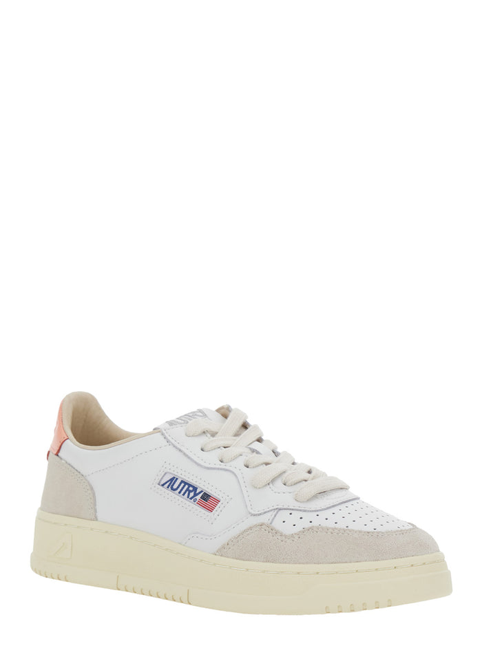 Medalist Low White Sneaker with Contrast Heel in Leather for Women Cow Suede