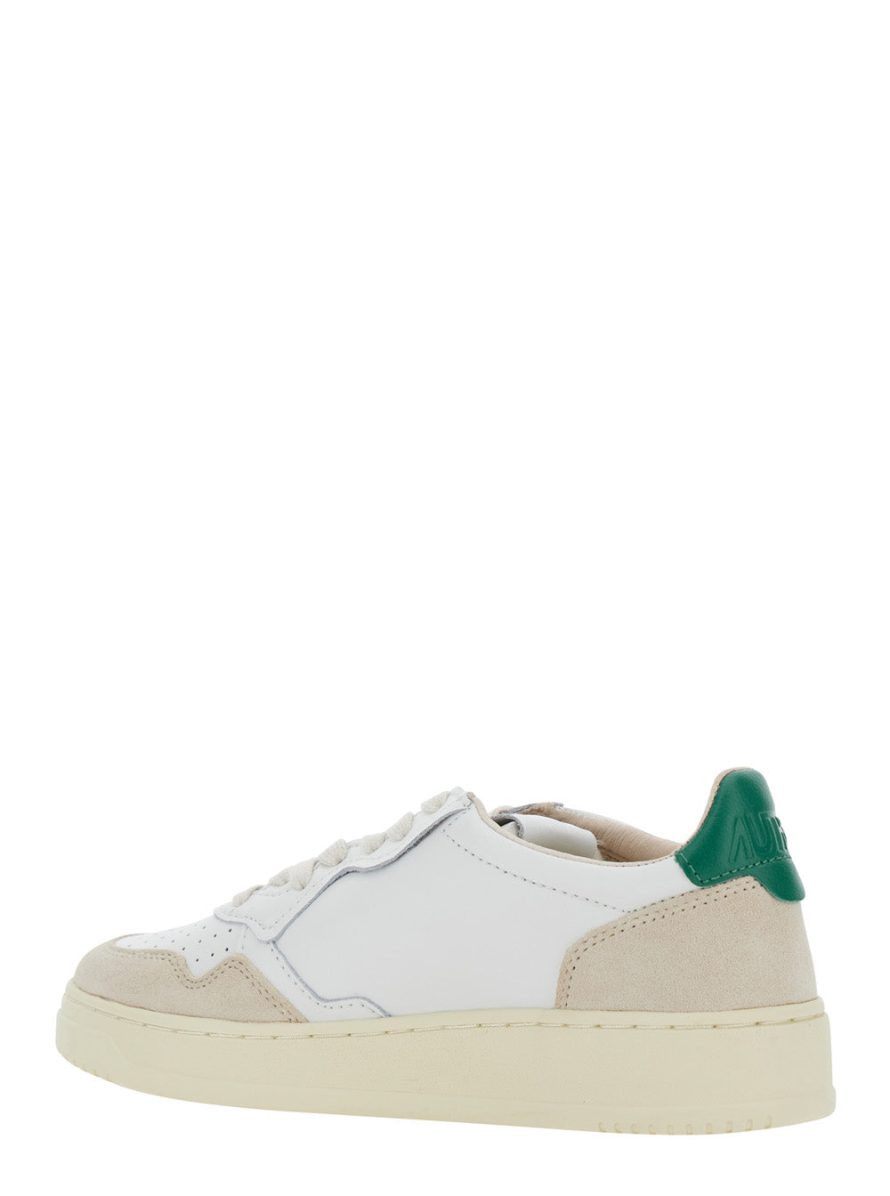 Medalist White Low Top Sneakers With Green Suede Details Leather Woman