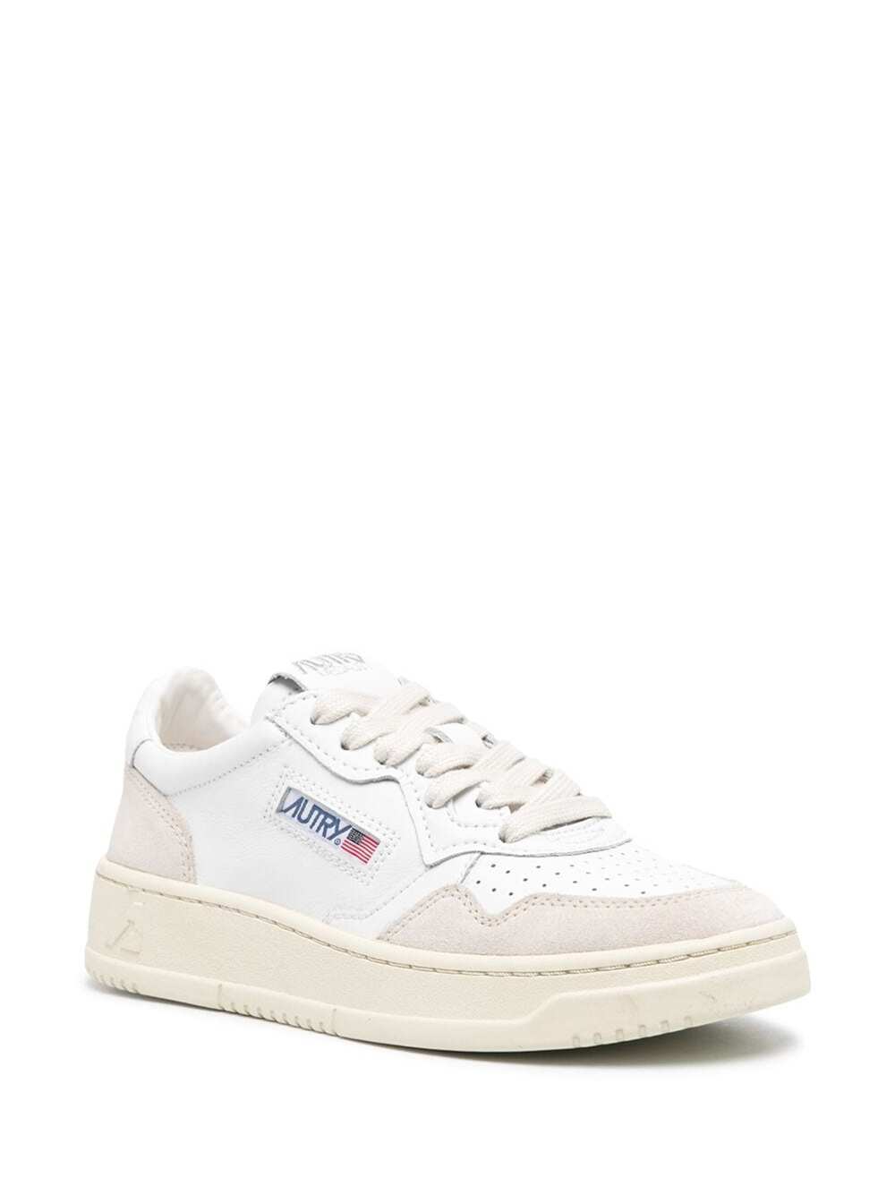 Medalist White Low Top Sneaker with Suede Details in Leather Women Cow Nylon