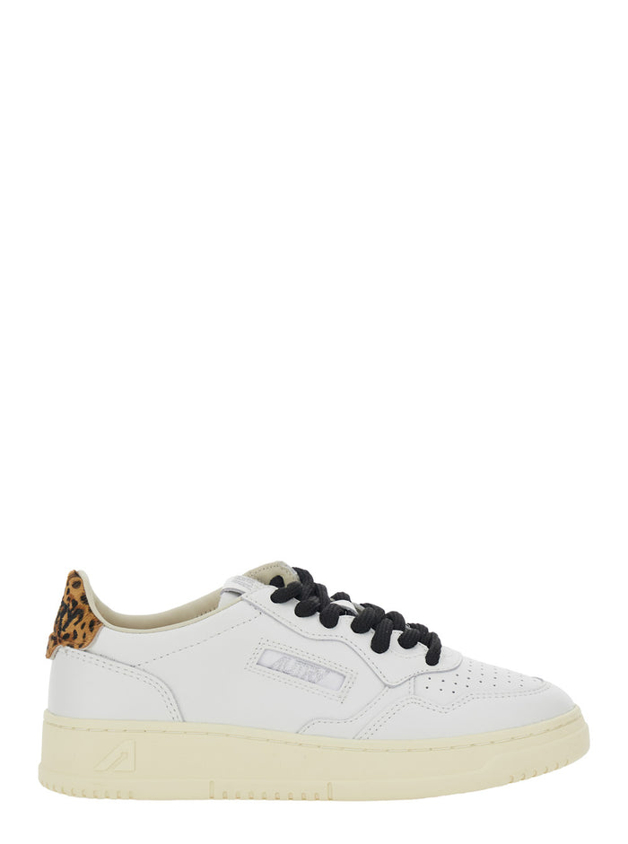 Medalist White Sneaker Low Top with Logo Imprinted on the Tongue and Animal Print Heel in Leather for Women Cow