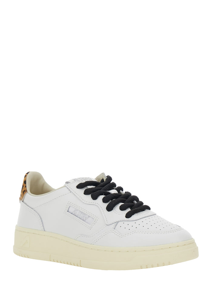 Medalist White Sneaker Low Top with Logo Imprinted on the Tongue and Animal Print Heel in Leather for Women Cow