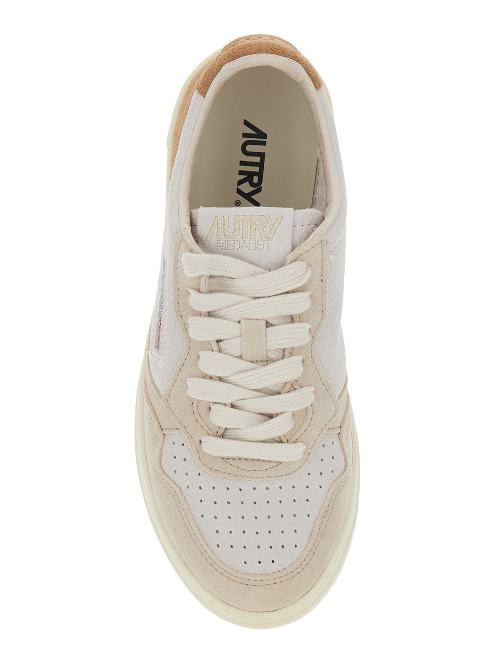 Medalist White Low Top Sneakers with Logo Detail in Leather and Suede Woman Brown Cow