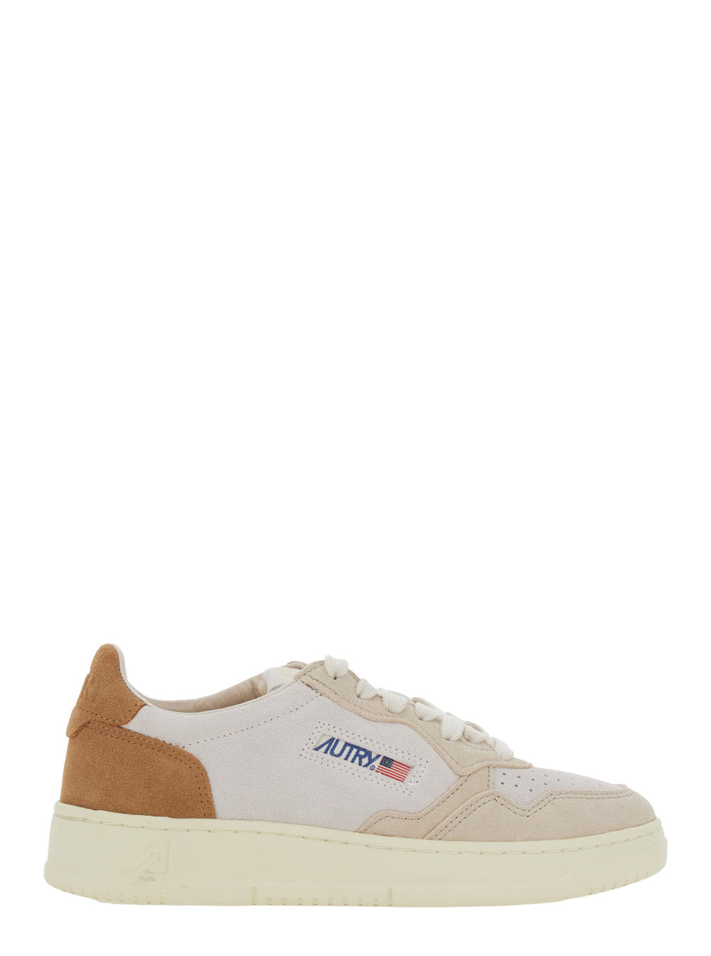 Medalist White Low Top Sneakers with Logo Detail in Leather and Suede Woman Brown Cow
