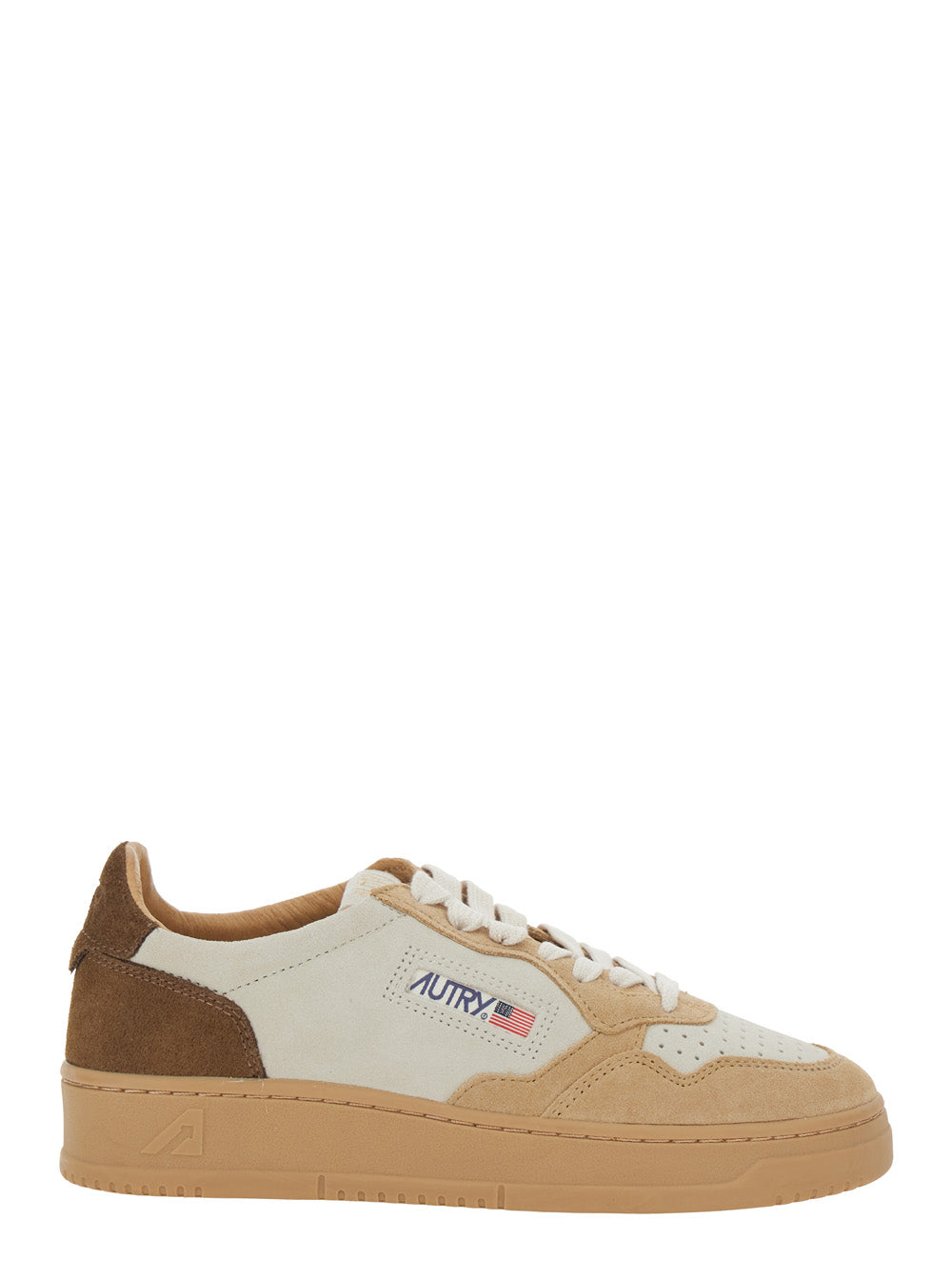 Sneaker Medalist Low Top with Logo Embossed on the Tongue and Suede Inserts in Beige Leather for Women Cow