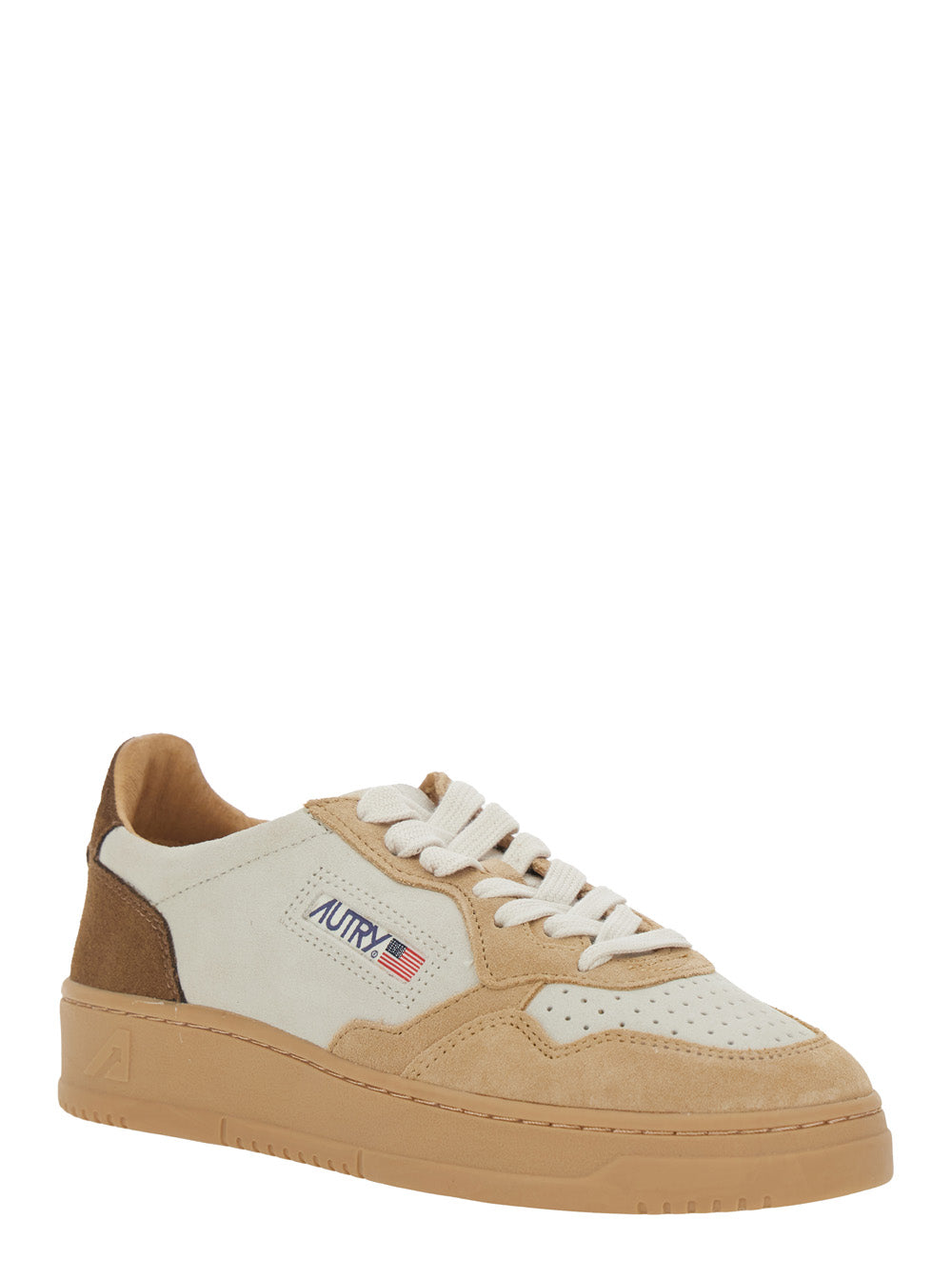 Sneaker Medalist Low Top with Logo Embossed on the Tongue and Suede Inserts in Beige Leather for Women Cow
