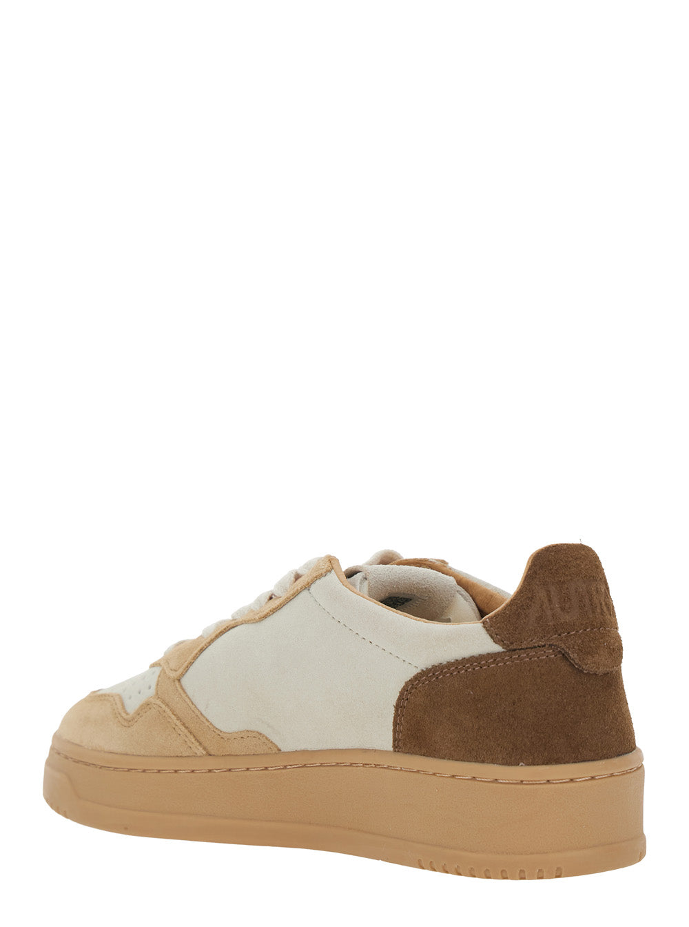 Sneaker Medalist Low Top with Logo Embossed on the Tongue and Suede Inserts in Beige Leather for Women Cow