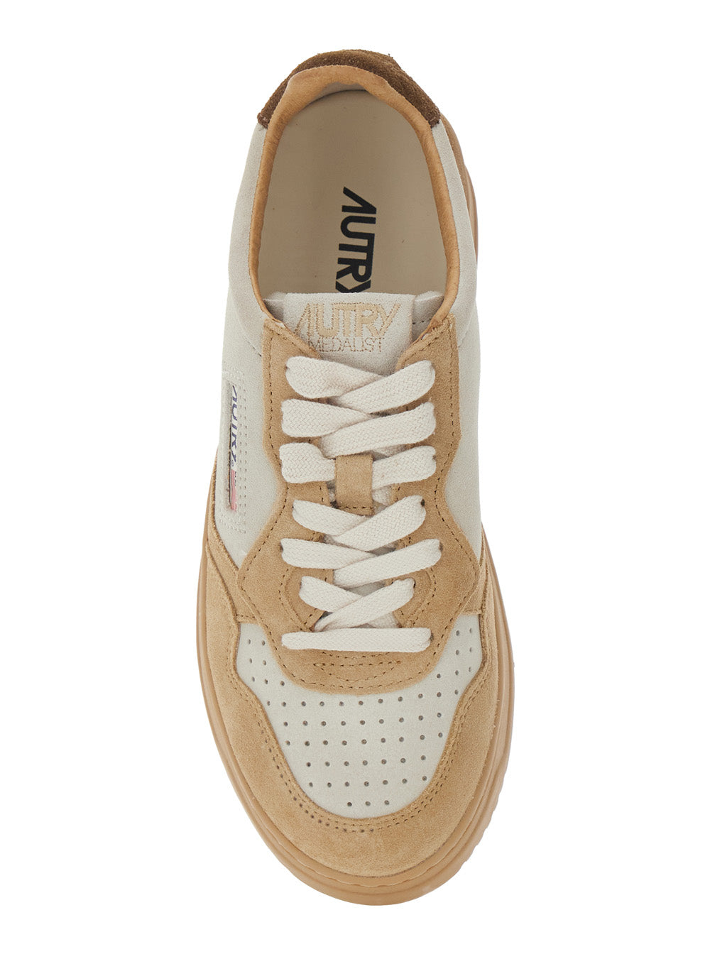 Sneaker Medalist Low Top with Logo Embossed on the Tongue and Suede Inserts in Beige Leather for Women Cow