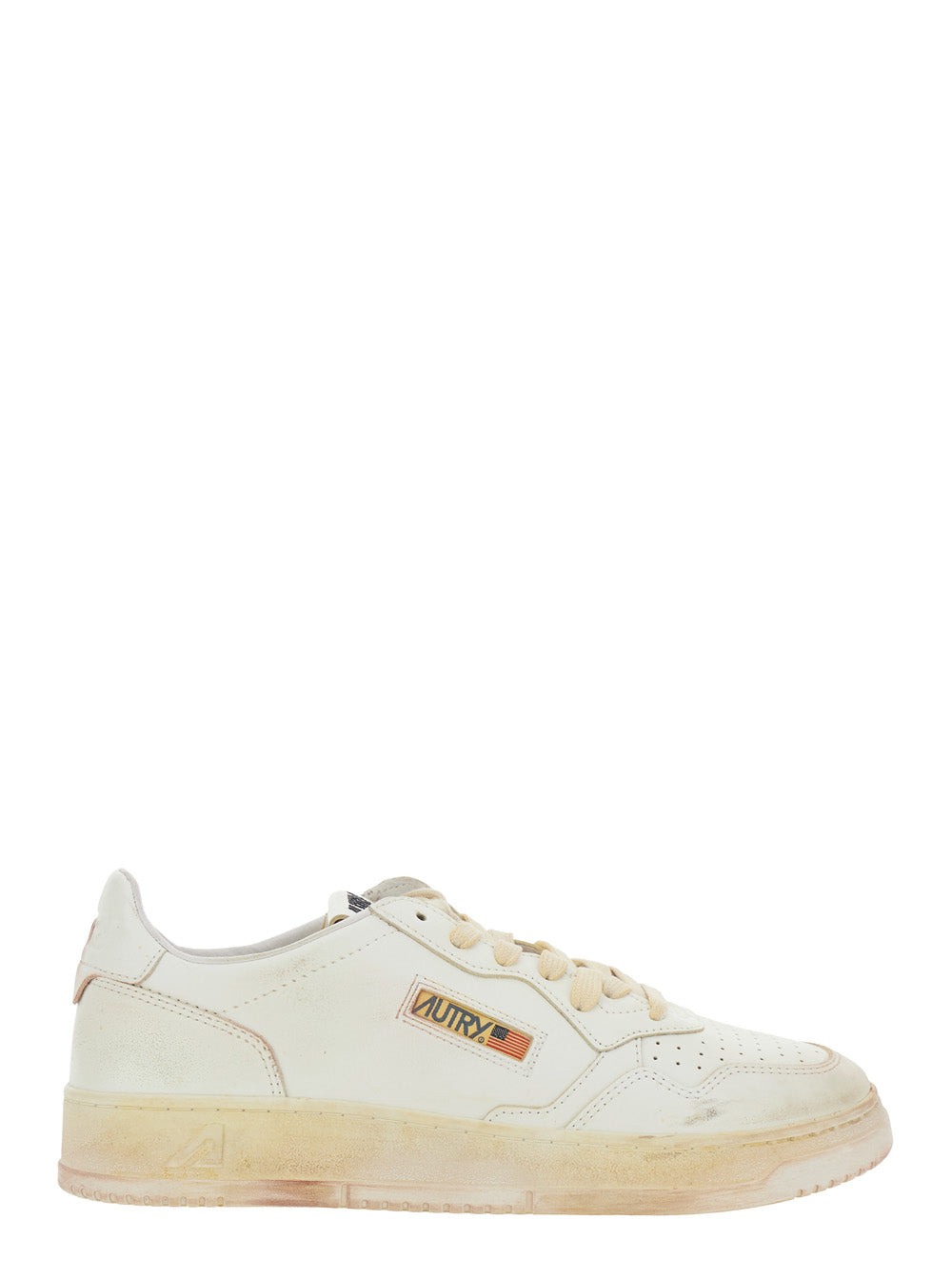 Medalist White Low Top Sneaker with Vintage Details in Leather and Suede Man Beige Cow