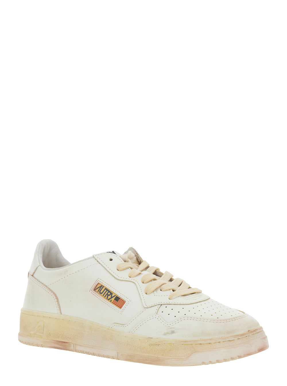 Medalist White Low Top Sneaker with Vintage Details in Leather and Suede Man Beige Cow