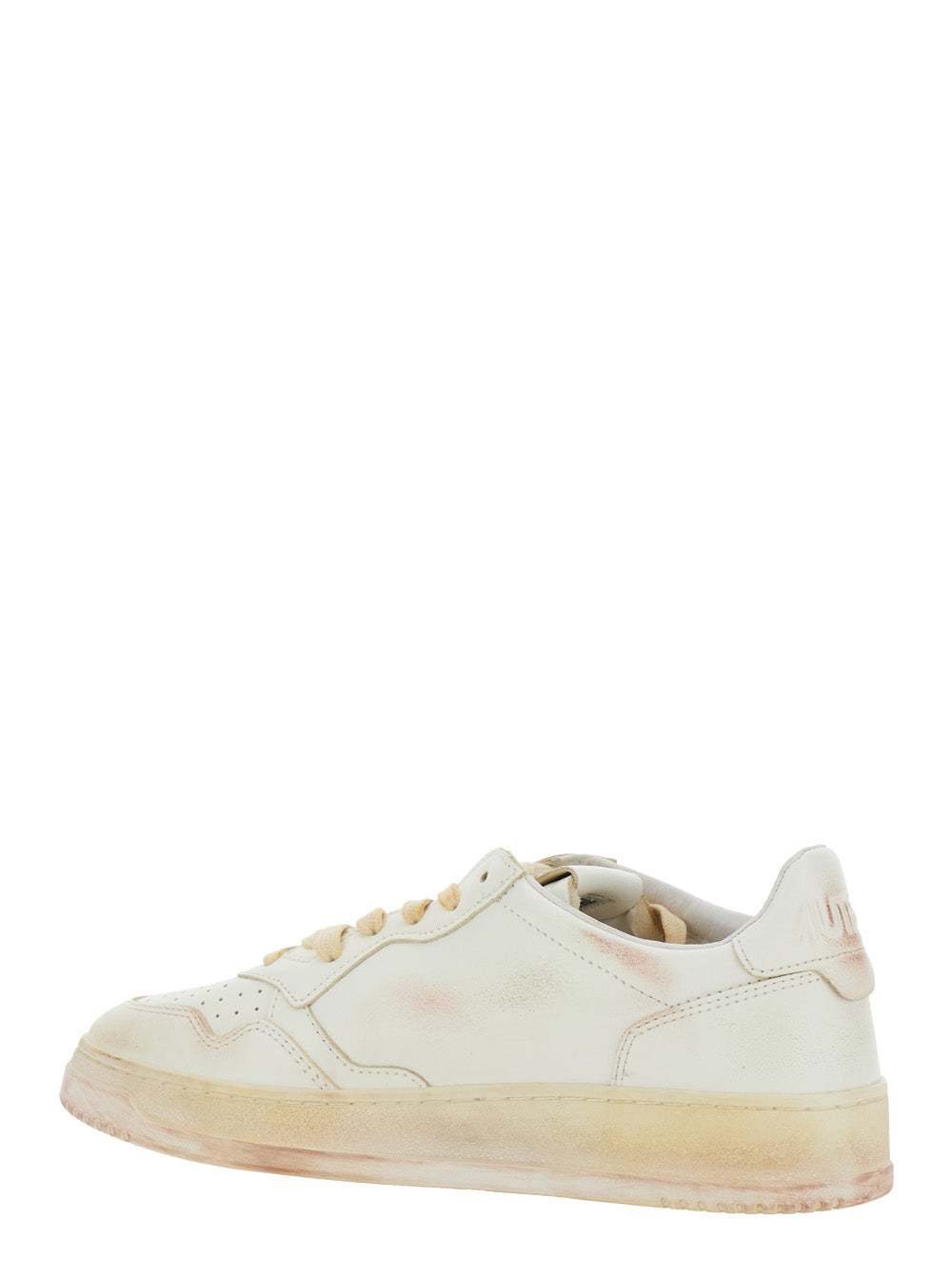 Medalist White Low Top Sneaker with Vintage Details in Leather and Suede Man Beige Cow
