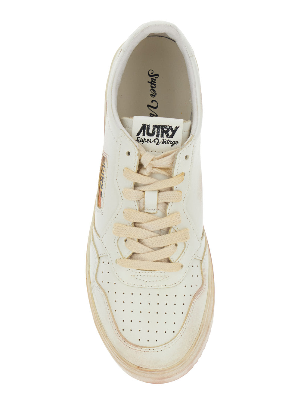 Medalist White Low Top Sneaker with Vintage Details in Leather and Suede Man Beige Cow