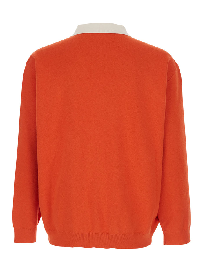 Orange Polo Collar Sweater with Logo In Cotton Blend for Men Jersey