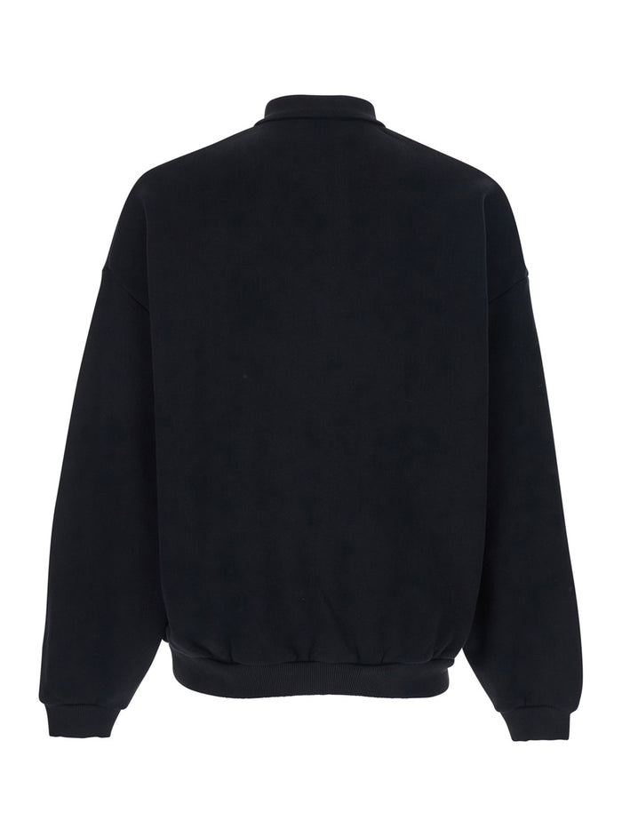 Black Polo Collar Sweatshirt with Front Logo in Cotton for Men Sweatshirts