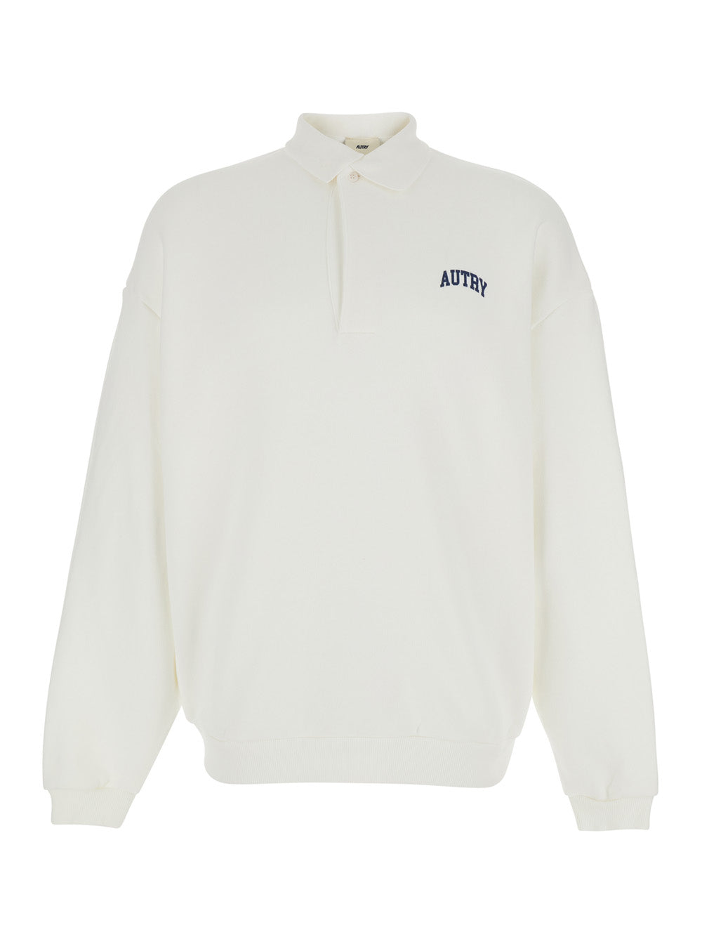 White Polo Collar Sweatshirt with Logo on Front in Cotton Man Sweatshirts